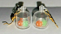 Vintage Mini Dice Charm Earrings Orange And Green New Old Stock C8