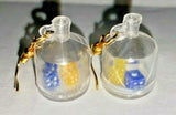 Vintage Mini Dice Charm Earrings Blue And Yellow From New Old Stock C8