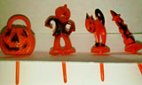 Vintage Halloween Party Pumpkin Scarecrow Witch Cat Cupcake Pick New 4 Hong Kong