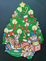 Vintage Flocked " Christmas Tree and Toys  " Double sided Wall Haning 14 x  10"