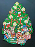 Vintage Flocked " Christmas Tree and Toys  " Double sided Wall Haning 14 x  10"