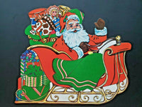 Vintage Flocked "Santa Sleigh Toys " Double sided Wall Haning 13  x  11   "