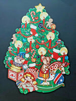 Vintage Flocked " Christmas Tree and Toys  " Double sided Wall Haning 14 x  10"