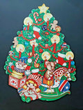 Vintage Flocked " Christmas Tree and Toys  " Double sided Wall Haning 14 x  10"