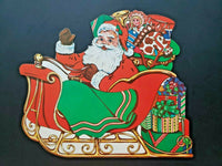 Vintage Flocked "Santa Sleigh Toys " Double sided Wall Haning 13  x  11   "