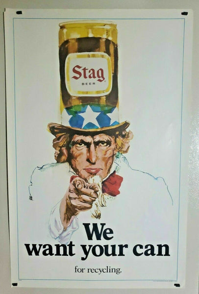 Vintage 1974 Stag Beer Carling Recycling Poster Uncle Sam We Want Your Can  26