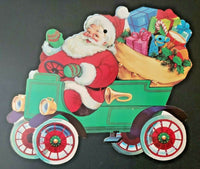 Vintage Santa driving vintage car with toys die cut double sided 12x10"