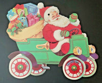 Vintage Santa driving vintage car with toys die cut double sided 12x10"