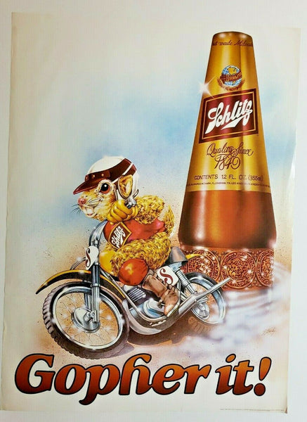 Original 1981 Schlitz Beer "Gopher It!" Poster 30"x22" Tavern Size Poster 168