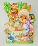 Vtg Wood Easter Bunnies Decoration Musical Wind Up Moveable Video! 2 Sided U77/1