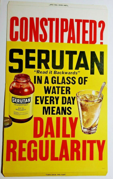 1980's Serutan Store Pharmacy Display Sign Card Board Constipation Cure Posters