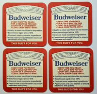 Vintage 1990's Budweiser King of Beers Coasters Cap 3.5" Lot of 4 NOS PB159