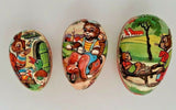 Vintage Paper Mache Nesting Easter 3 Eggs  Wagon Bunnies WesternGermany U78/11