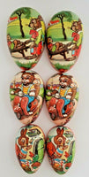 Vintage Paper Mache Nesting Easter 3 Eggs  Wagon Bunnies WesternGermany U78/11