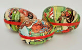 Vintage Paper Mache Nesting Easter 3 Eggs  Wagon Bunnies WesternGermany U78/11