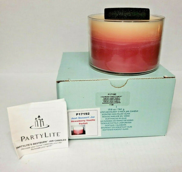 PartyLite 3-Wick Jar Candle 19.8 oz NIB Strawberry Vanilla Parfait P1J/P17192