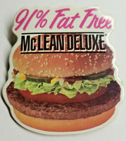 1991 McDonald's "91% Fat Free McLean Deluxe" 3" x 3" Pinback Button T2-4