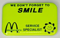 1991 McDonald's "Don't Forget To Smile" 2.75 "x 1.75" Pinback Button T2-4