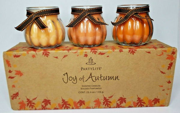 PartyLite Joy Of Autumn Pumpkin Candle Trio New in Box P3F/P95574