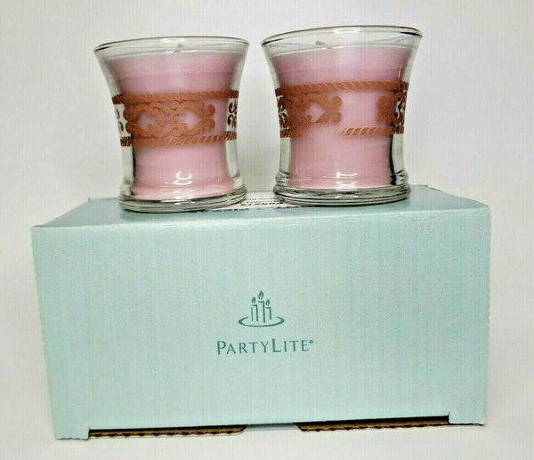 PartyLite Pair Mini Trumpet Jar Candles Strawberry Rhubarb New P4A/P95272