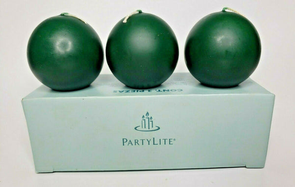 PartyLite 3 Round 2" Ball Candles New in Box  Frosted Pineberry P4H/Q23591