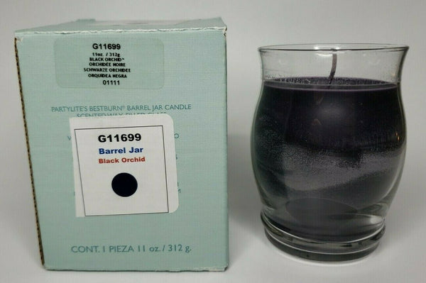 PartyLite Barrel Glass Jar Candle 11oz Black Orchid P5C /G11699