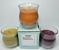 PartyLite 3 Mini Barrel Jar Candles NIB Pear, Apricot, Pomegranate P6A/P95001