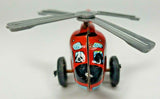 1960's Tin Litho Rescue Emergency Helicopter Toy Made Japan Plastic Blades PB32