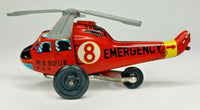 1960's Tin Litho Rescue Emergency Helicopter Toy Made Japan Plastic Blades PB32