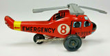 1960's Tin Litho Rescue Emergency Helicopter Toy Made Japan Plastic Blades PB32