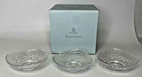 PartyLite Clarity Tealight/Mini Ball Trio Candle Holders Retired NIB P11C/P9207