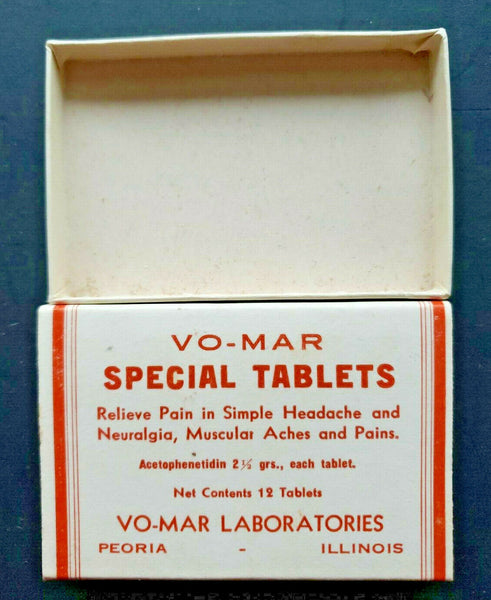 Vintage Vo Mar Laboratories Special Tabs Medicine Box Peoria Ill Empty New PB169