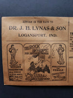Dr J B Lynas & Son Quack Medicine Envelope Rock Of Hope Ezum Logansport In PB169