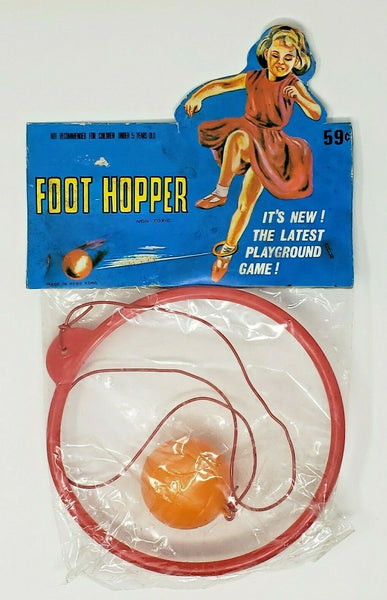 Vintage 1960's Dime Store Foot Hopper Original Packaging Hong Kong Red U89