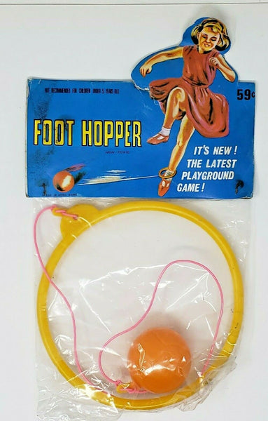 Vintage 1960's Dime Store Foot Hopper Original Packaging Hong Kong Yellow U89