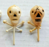 Vintage Halloween Cake Picks & Cupcake Toppers Lot of 4 Skulls