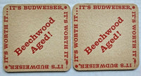 Vintage Budweiser Beer Coasters Beechwood Aged Lot of 2 NOS 3.3/8" SQ PB175