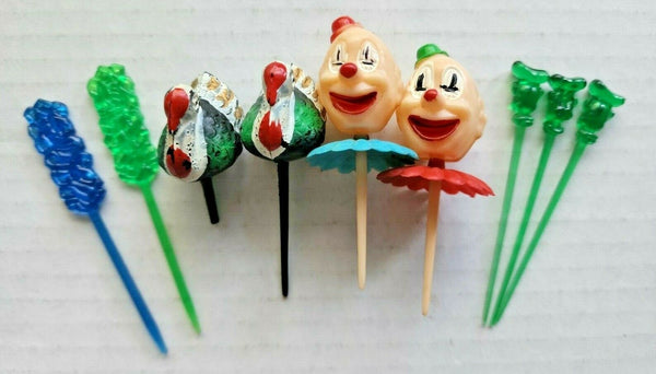 Vintage Mixed Lot of 9 Cake Picks & Cupcake Toppers Clown Turkey MIsc PB BIn 176