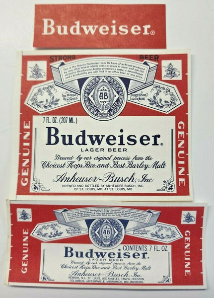 1970's Budweiser King of Beers St. Louis Lg & Sm 7oz Bottle Neck Labels Lot of 3