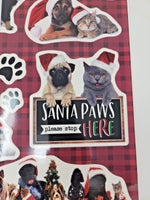 Christmas Window Clings Sticker Decals Holiday Decor Cat Dog Santa Paws Here U13