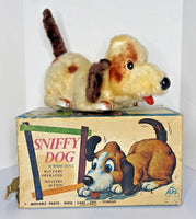 Vintage 1960's Sniffy Dog Tin Battery Opperated Moving Dog Toy With Box SKU U11