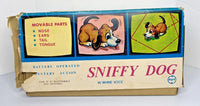 Vintage 1960's Sniffy Dog Tin Battery Opperated Moving Dog Toy With Box SKU U11