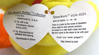 1993 Ty Beanie Baby "Quackers" Retired Duck BB22