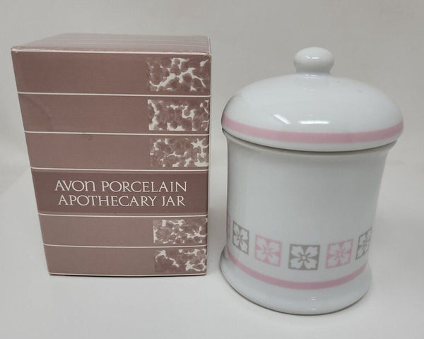 Vintage Avon Apothecary Jar New in box 1987. Pink and White U96