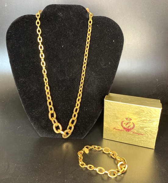 Premier Designs Jewelry Gold Tone Chunky 10" Chain Necklace and Bracelet SKU PD9