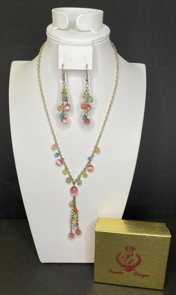 Premier Designs Jewelry Pastel Beaded Necklace 16" & Earrings Set SKU PD36