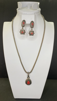 Premier Designs Jewelry Red Stone Teardrop Necklace & Clip-On Earrings SKU PD44