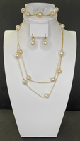 Premier Designs Jewelry Faux Pearl 36" Necklace Bracelet & Earrings Set SKU PD51