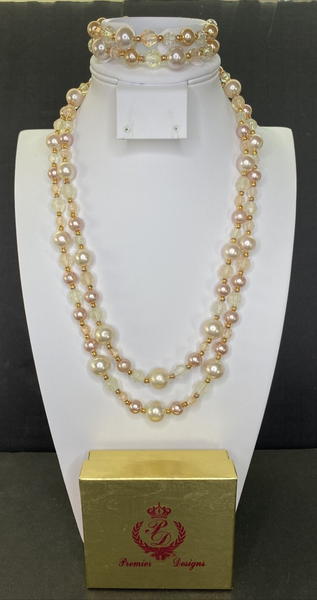 Premier Designs Jewelry Faux Pearl Neutral Pink Necklace 20" & Bracelet SKU PD43