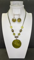 Premier Designs Jewelry Green & Brown Beaded Necklace & Earrings SKU PD45